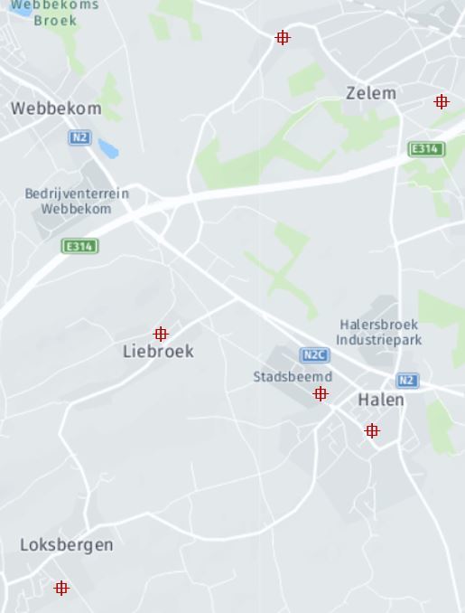 Locaties glasbollen in Halen